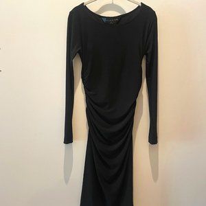 NORMA KAMALI KULTURE Black Long Sleeve Sheath Dress Side Ruched
